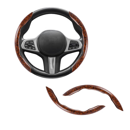 Car Wood Grain Steering Wheel Cover, Car Interior Accessories, 2PCS Segmented Steering Wheel Protector, Universal 99% Car Wheel Cover Protector