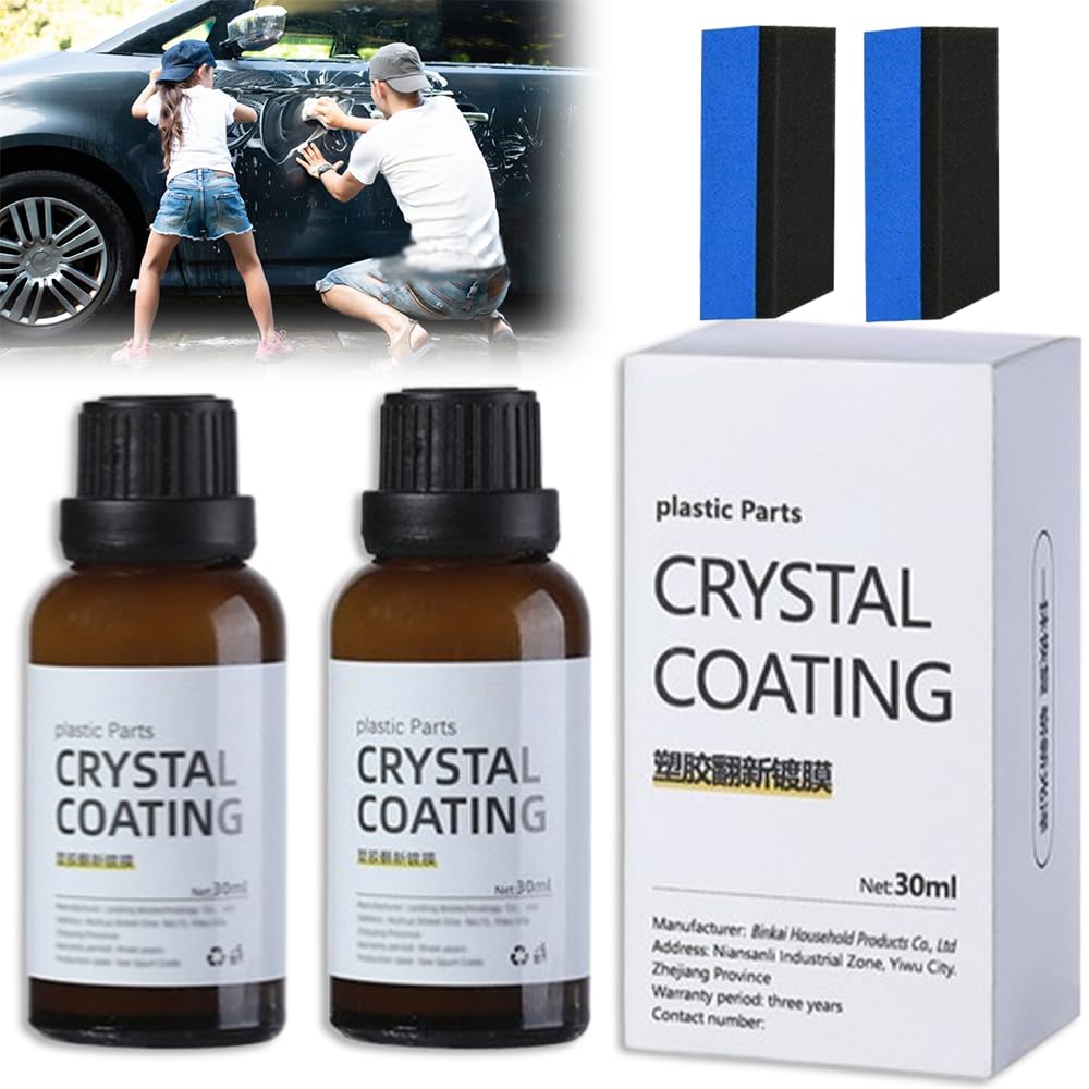 Crystal Coating for Car,Coating Agent for Automotive Plastics,Plastic Revitalizing Coating Agent with Sponge for Car,Long Duration Plastic Parts Refurbish Agent,Great Gloss Protection