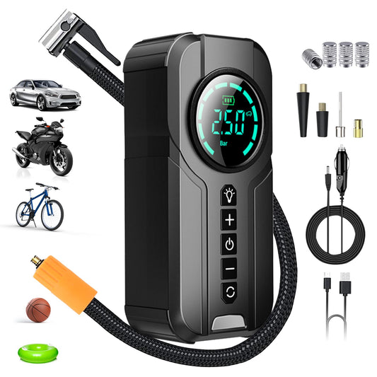 Cordless Tire Inflator 150 PSI Portable Air Compressor Quick Inflation Air Pump Tire Inflator with 6000mAh Battery for Car,Motorcycle,Bike,Balls, Rechargeable Via USB-C as Torch and Power Bank