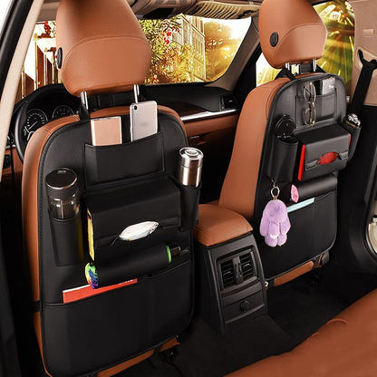 PU Leather Premium Car SeatBack Organizer Travel Accessories Kick mats Back seat Protector and Cup Holder Holder Universal Use Seat Covers