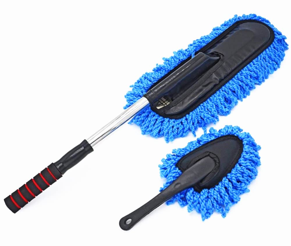 Removable Telescopic Car Wax Drag Nano Fiber Car Wash Brush Car Dusting Tool Car Mop Wax Dash Duster Exterior Interior Cleaning Kit (Premium Car Duster & Dash Duster