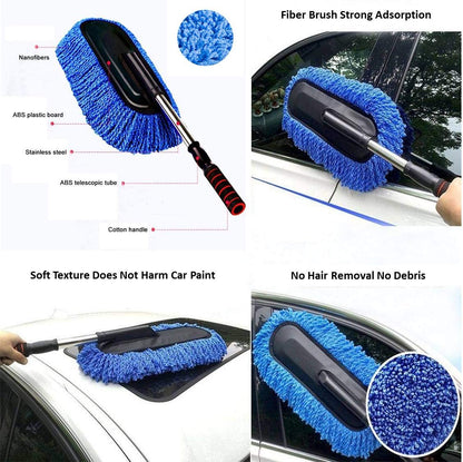 Removable Telescopic Car Wax Drag Nano Fiber Car Wash Brush Car Dusting Tool Car Mop Wax Dash Duster Exterior Interior Cleaning Kit (Premium Car Duster & Dash Duster