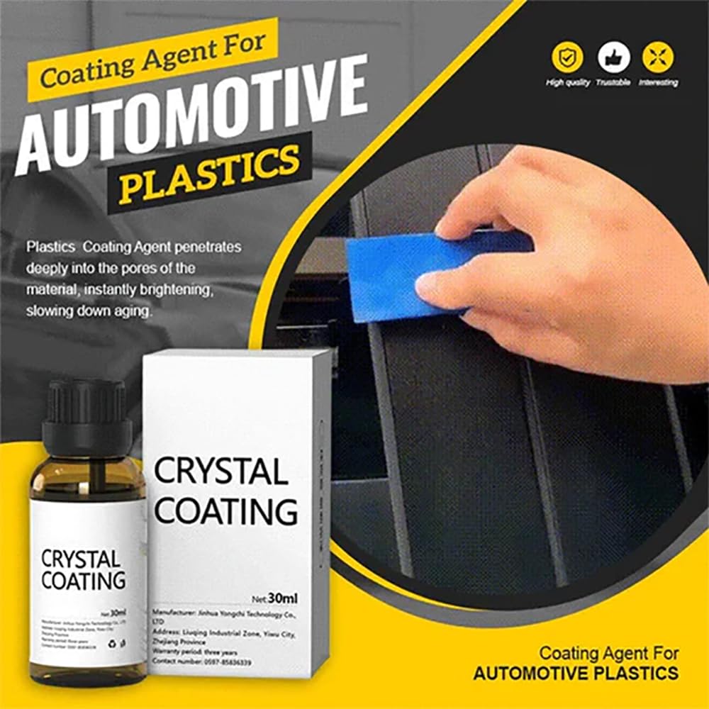 Crystal Coating for Car,Coating Agent for Automotive Plastics,Plastic Revitalizing Coating Agent with Sponge for Car,Long Duration Plastic Parts Refurbish Agent,Great Gloss Protection