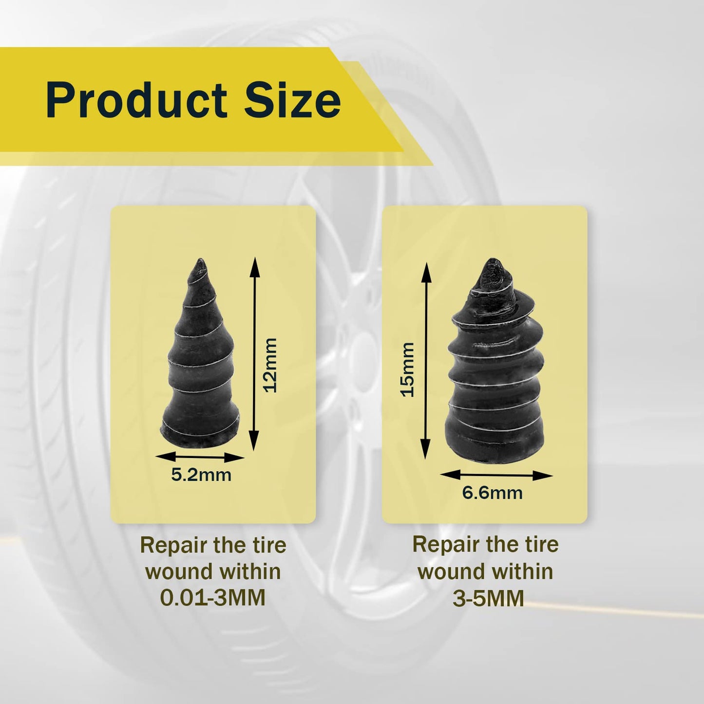 Tire Repair Rubber Nail, Vacuum Tire Repair Kits Spiral Rubber Nails, Tire Screw Plug Fast Tool Self Service Tire Repair Nail for car, Motorcycle, Truck, Tractor Tire Puncture Repair