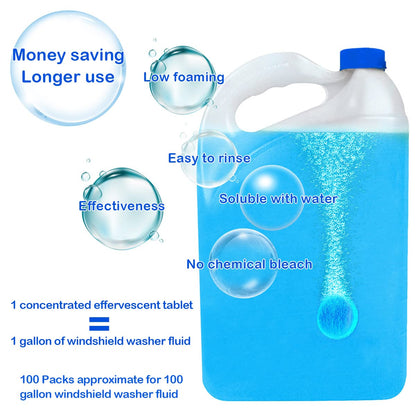 Car windshield washer fluid Concentrated Clean Tablets,New Formula windshield wiper fluid Solid Effervescent Tablet.Remove glass stains,Clear vision(Use With De-icer or Methanol for Winter)