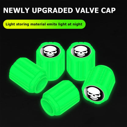 12PCS Fluorescent Skull Car Tire Valve Stem Caps, ABS Corrosion Resistant Wheel Valve Cover, Luminous Illuminated Cap Glow in The Dark, Auto Decor Accessories for Motorcycles Bicycles (Green/White)