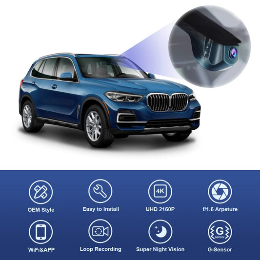 4K Dash Cam Suitable for BMW F Chassis (Model A) 1 2 3 4 5 7 Series X1 X2 X3 X4 X5 X6 X7, Integrated OEM Style, UHD 2160P Video, WiFi & APP, Loop Recording, G-Sensor, Easy to Use, 64GB Card