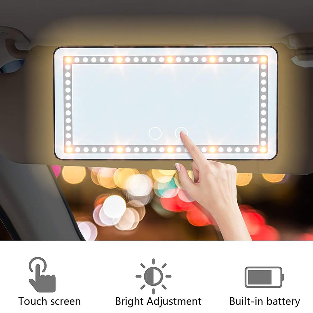 Gigicloud Car Visor Vanity Mirror, LED Car Visor Makeup Mirror 3 Light Modes 60 LEDs Rechargeable Car Mirror Car Light Up Mirror with Dimmable Touch Control for Car Truck SUV