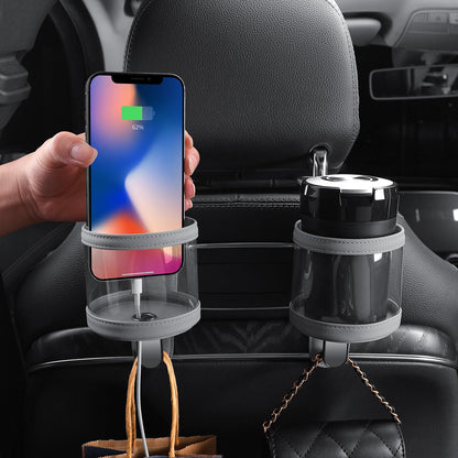 Cup Holder for Car Back Seat Headrest Backseat Purses and Bags Cute Pink Water Bottle Drink Holder with Hook Hanging 2 in 1 Car Seat Back Extra Cup Holder Leather Multifunctional Hook