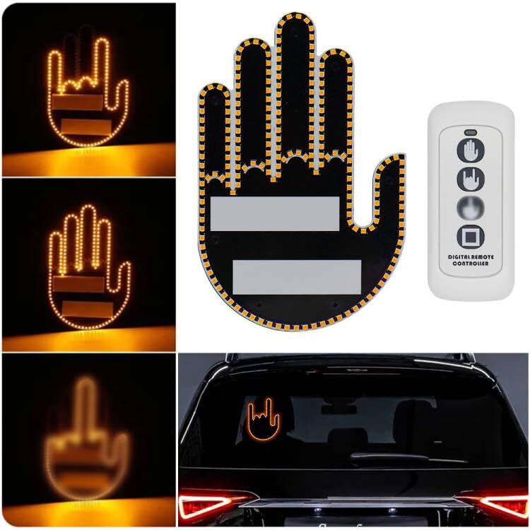 Funny Car Finger Light with Remote, Led Gesture Hand Light, Warning Reminder Lights Car Accessories, Fun Truck Accessories