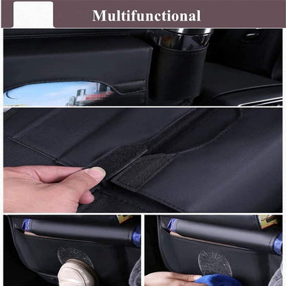 PU Leather Premium Car SeatBack Organizer Travel Accessories Kick mats Back seat Protector and Cup Holder Holder Universal Use Seat Covers