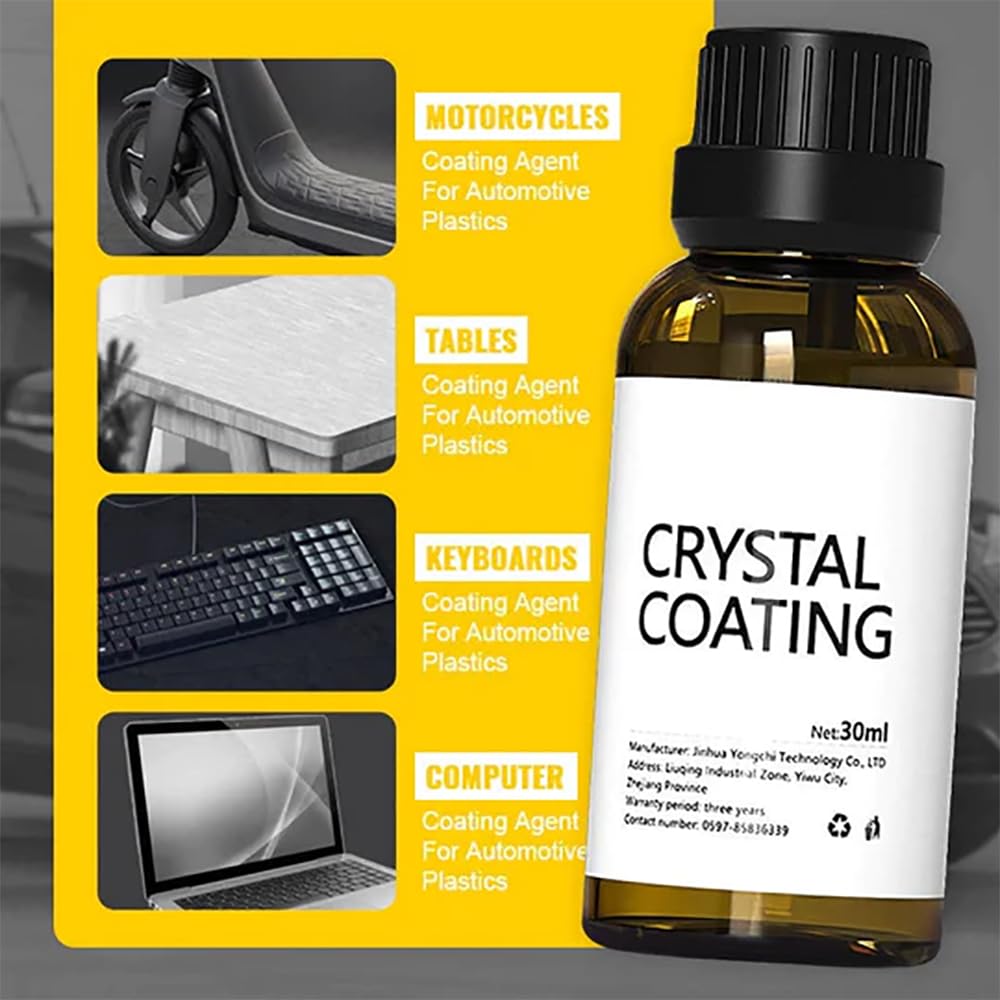 Crystal Coating for Car,Coating Agent for Automotive Plastics,Plastic Revitalizing Coating Agent with Sponge for Car,Long Duration Plastic Parts Refurbish Agent,Great Gloss Protection