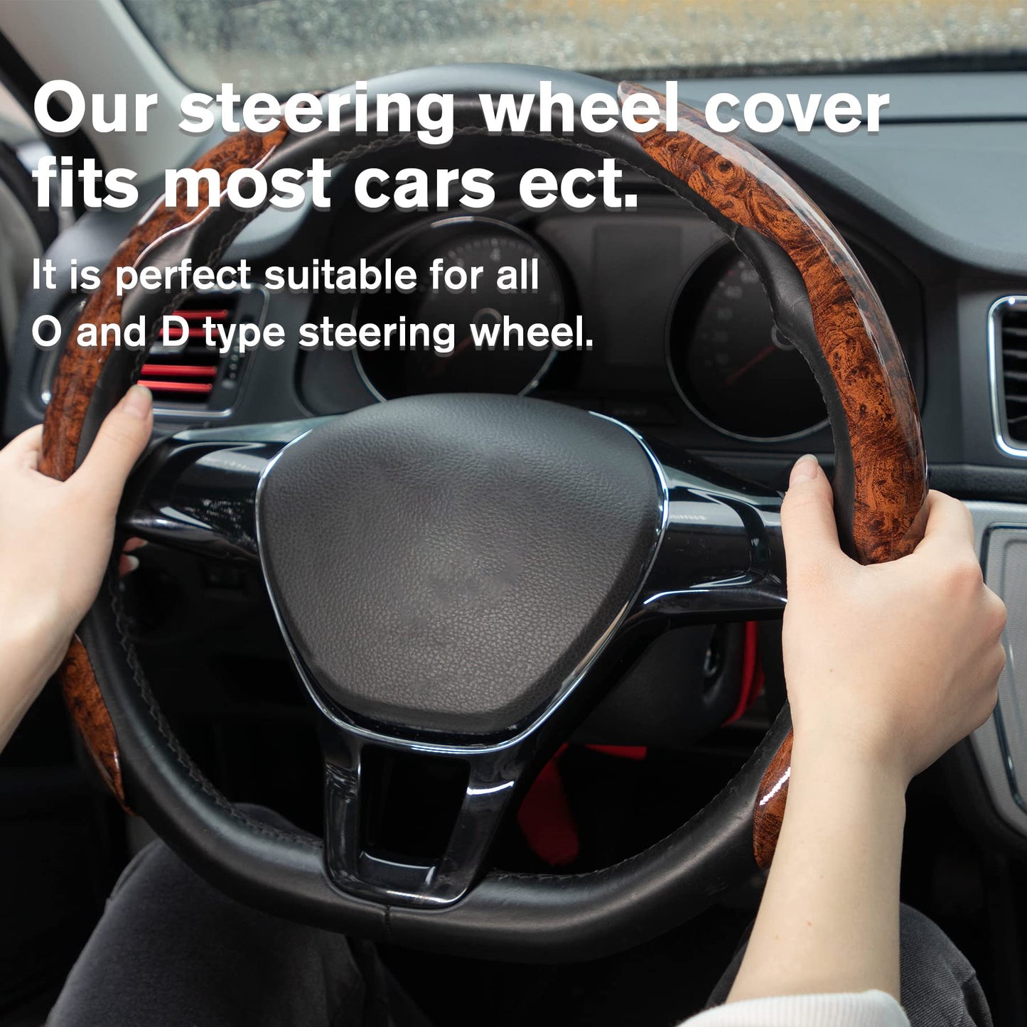 Car Wood Grain Steering Wheel Cover, Car Interior Accessories, 2PCS Segmented Steering Wheel Protector, Universal 99% Car Wheel Cover Protector