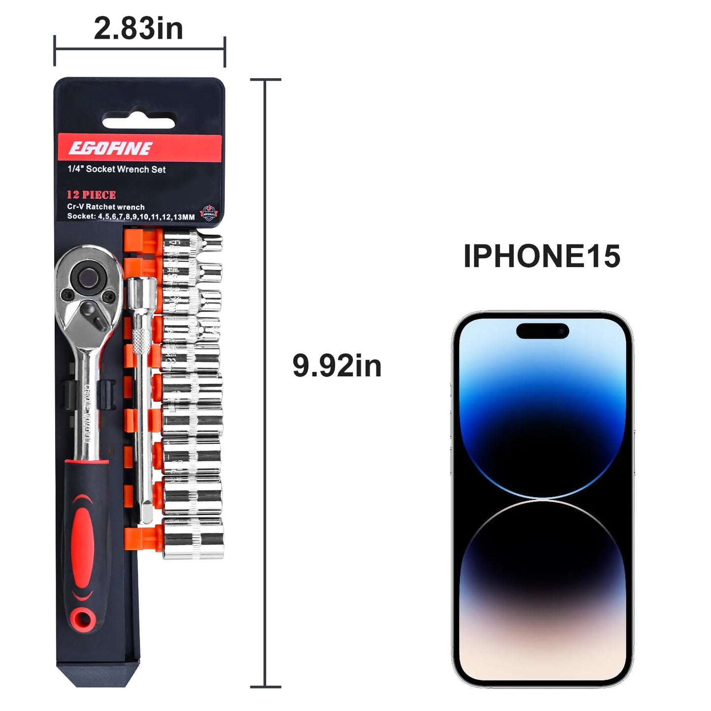 12pcs 1/2 Inch Ratchet Socket Wrench Set, Drive Socket Set with 10 Sockets 10-15,17,19,22,24mm and 2 Way Quick Released Ratchet Handle and Extension Bar