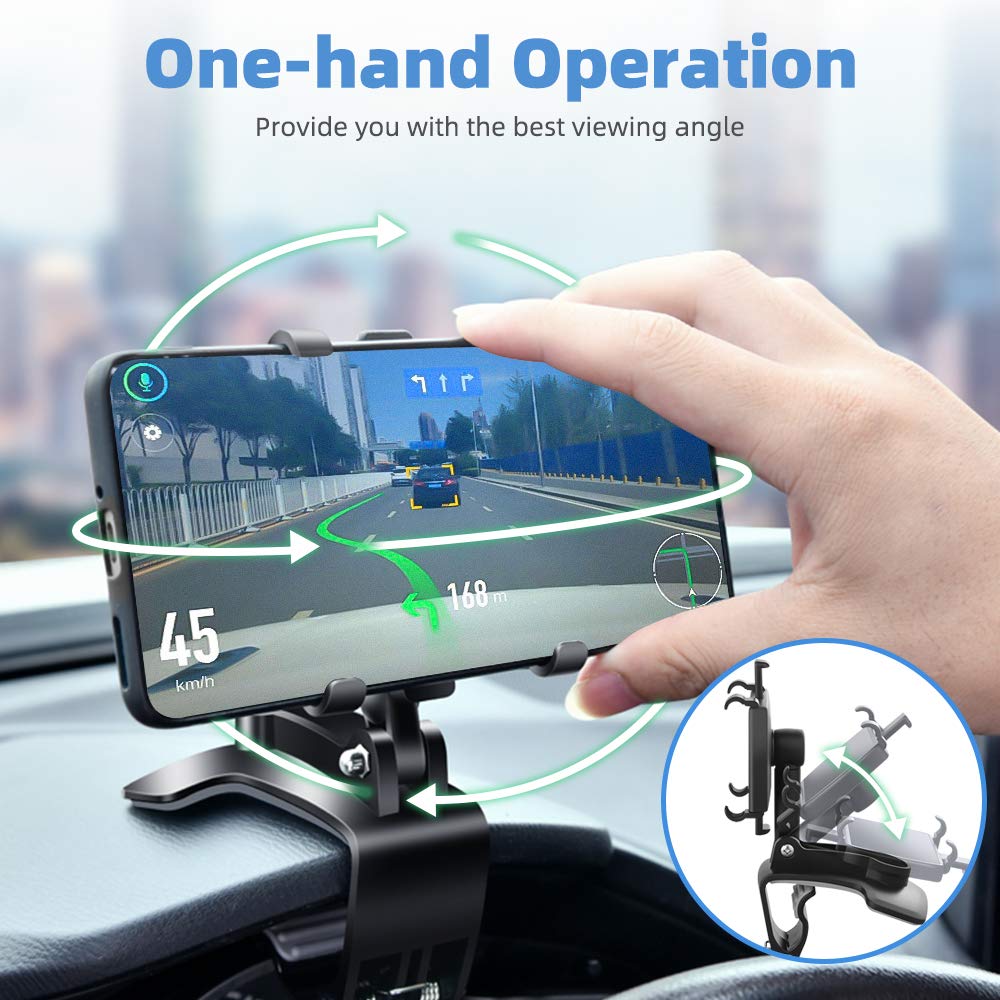 Car Phone Mount, Cell Phone Holder for Car 360 Degree Rotation Dashboard Clip Mount Car Phone Holder Compatible for iPhone 11 13/12 pro Max 8 8Plus Samsung S10 S9 S8 4"~7" Smartphones