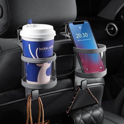 Cup Holder for Car Back Seat Headrest Backseat Purses and Bags Cute Pink Water Bottle Drink Holder with Hook Hanging 2 in 1 Car Seat Back Extra Cup Holder Leather Multifunctional Hook