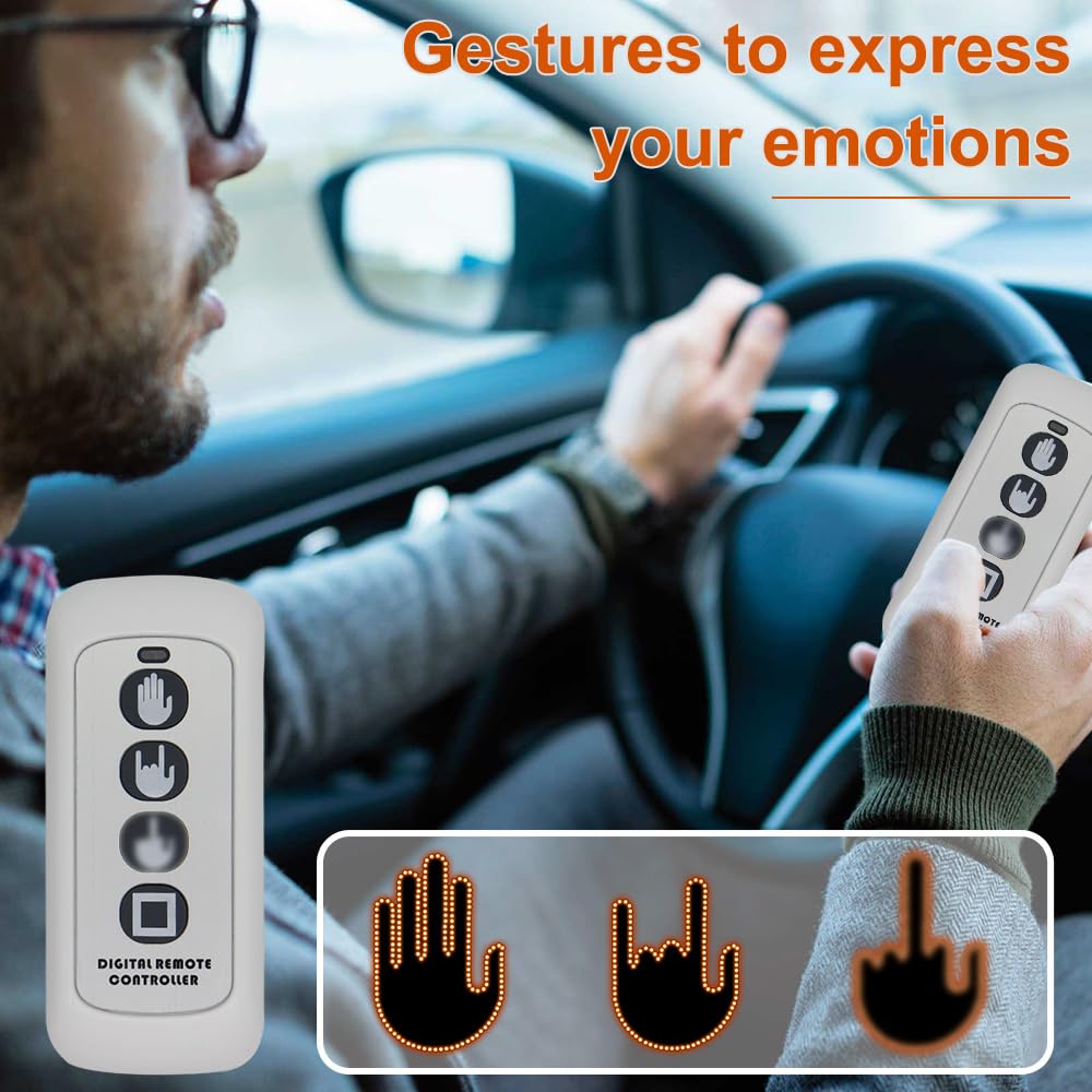 Funny Car Finger Light with Remote, Led Gesture Hand Light, Warning Reminder Lights Car Accessories, Fun Truck Accessories