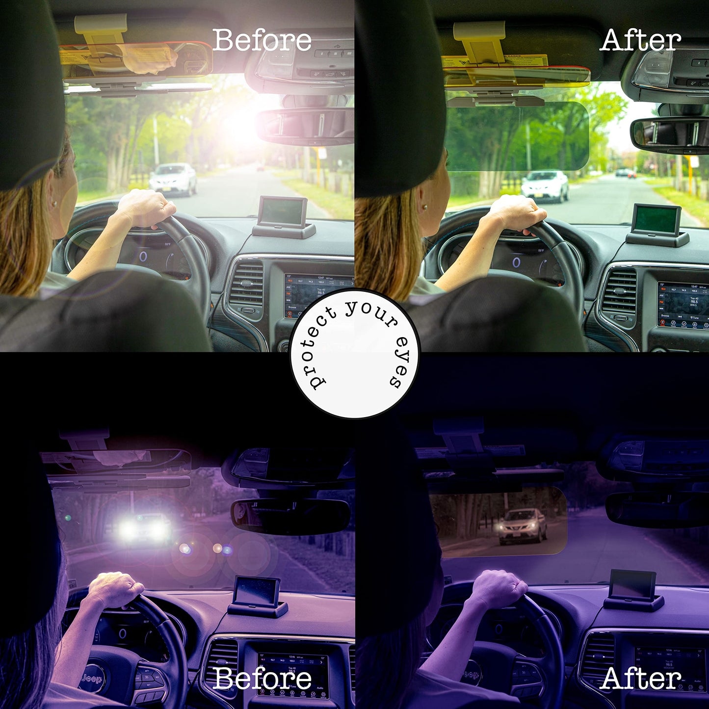 Day and Night Anti-Glare Car Windshield Visor - Premium Quality Universal Sunshade and Night Vision Anti-Dazzle Windshield Driving Visor