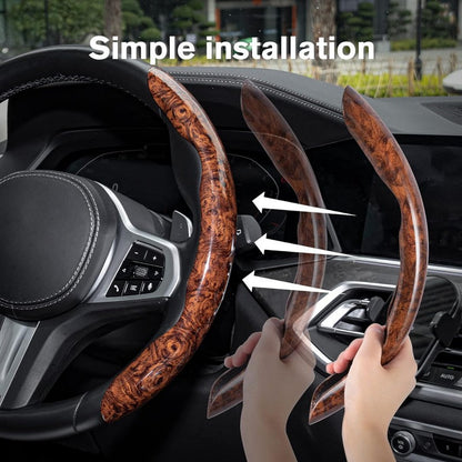 Car Wood Grain Steering Wheel Cover, Car Interior Accessories, 2PCS Segmented Steering Wheel Protector, Universal 99% Car Wheel Cover Protector