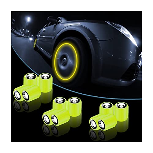 12PCS Fluorescent Skull Car Tire Valve Stem Caps, ABS Corrosion Resistant Wheel Valve Cover, Luminous Illuminated Cap Glow in The Dark, Auto Decor Accessories for Motorcycles Bicycles (Green/White)